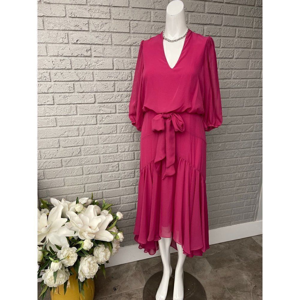 Just Taylor Women Magenta High / Low Tiered Shift Dress Size 2